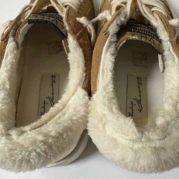 Vintage Havana Belen Chestnut Suede Sneakers w Faux Fur Trim and Gold Accents. 8 - Picture 3 of 15